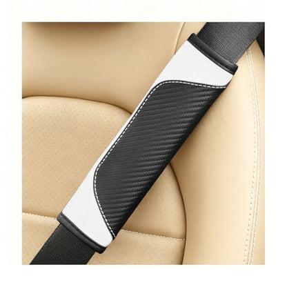 2PCS Carbon Fiber Car Seat Belt Cover, Leather Comfortable Soft Vehicle Seatbelt Pad for Shoulder & Neck, Automotive Interior Seat Strap Cushion Mat, Universal Fit (Black/White) - color: Black/White
