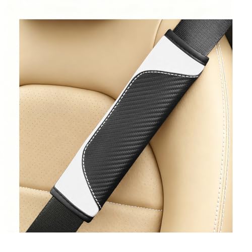 2PCS Carbon Fiber Car Seat Belt Cover, Leather Comfortable Soft Vehicle Seatbelt Pad for Shoulder & Neck, Automotive Interior Seat Strap Cushion Mat, Universal Fit (Black/White) - color: Black/White