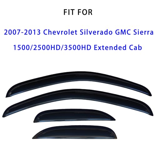 Tape On Rain Guards Window Visors Deflectors for 2007-2013 Chevrolet(Chevy) Silverado & GMC Sierra 1500/2500HD/3500HD Extended Cab,Side Window Rain Guards Vent Visors,4-Piece Set - size: For Silverado/Sierra Extended Cab 2007-2013