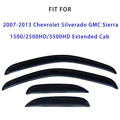 Tape On Rain Guards Window Visors Deflectors for 2007-2013 Chevrolet(Chevy) Silverado & GMC Sierra 1500/2500HD/3500HD Extended Cab,Side Window Rain Guards Vent Visors,4-Piece Set - size: For Silverado/Sierra Extended Cab 2007-2013