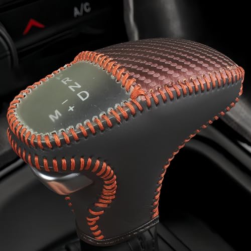 Leather Gear Shift Knob Covers for Dodge Charger Challenger 2015-2023 and Dodge Durango18-23,Carbon Fiber Leather Hand-Stitched Shifter Sleeve - color: Brown Carbon