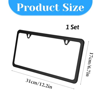 License Plate Frames Stainless Steel License Plate Two Hole Slim Version Licenses Plates Frame Flat Licenses Plates Holder with Metal Screw Caps Car Accessories (Black)