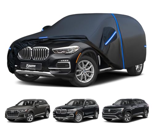 Kayme SUV Car Cover Custom Fit for BMW X5, Audi Q7/SQ7, VW Volkswagen Atlas, Windproof Upgraded & 100% Waterproof. All-Weather Full Exterior Cover Rain Sun Snow Protector with Door Zipper and Towel. - size: Fit for BMW X5,Audi Q7,Volkswagen Atlas