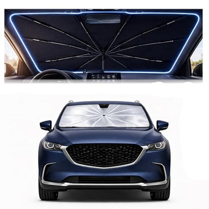2026 Upgraded Car Windshield Sun Shade Umbrella - Custom-Fit for Mazda CX-9 2016-2023 Umbrella Sunshade,Easy Install,UV Protection & Heat Reflective,Keep Interior Cooler with Storage Bag - size: For Mazda CX-9 2016-2023