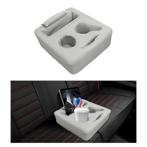 Car Back Seat Organizer, Leather Automotive Rear Seat Couch Cup Holder Expander Tray, Vehicle Cup Holder Tray Holds Snacks Remotes Phones for Truck RV Boat Couch Pillow Bed (Gray) - color: Gray
