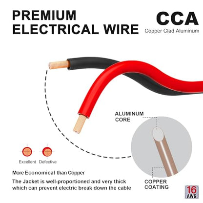 TYUMEN 16 Gauge Wire 100FT, 16/2 AWG Red Black Hookup Electrical Wire LED Strips Extension Cord 12V/24V DC Cable, 16AWG 2 Conductors Flexible Wire for in-Home, Autos, Schools use - size: 100 Feet, style: 16/2 Gauge