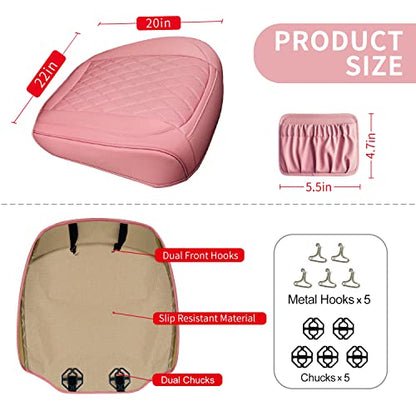 2 Pack Leather Front Car Seat Cover Bottom Car Seat, Anti-Slip and Full Wrap Driver Car Seat Protectors with Storage Pocket, Luxury Waterproof Bottom Auto Seat Cushion Pad Mat for Most Vehicles(Pink) - color: pink-2pcs