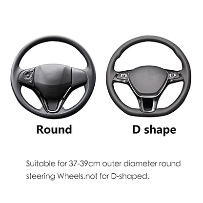 ALEMODR Claret Leather Steering Wheel Cover Fiber Strip Car Steering Wheel Cover Universal 15 inch for Women Girls - color: Claret