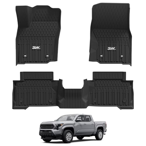 3W Floor Mats Fit for Toyota Tacoma Hybrid 2024 2025 2026, TPE All Weather Custom Fit Floor Liner for Tacoma Accessories 1st and 2nd Row Full Set Car Mats Easy Clean, Black(Only for Hybrid) - size: 6. Tacoma|24-26|Hybrid Floor Mats