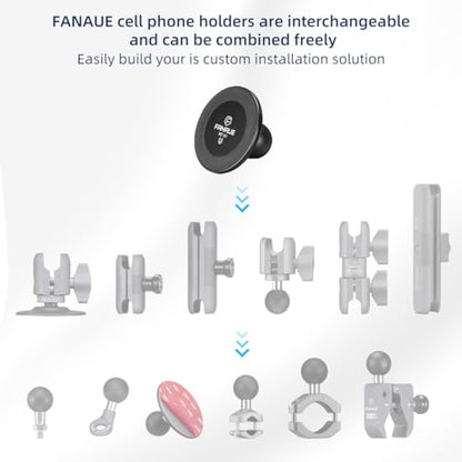 FANAUE Cell Phone Holder Base with 1" Ball Head Magnetic Car Phone Mount Stand Compatible with RAM Mount B Size 1 inch, can be Mounted on car Dashboard, Windshield, Suitable for 4.7-7.5" Smartphone