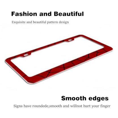 2pcs License Plate Frame Red Spider Web Pattern Aluminum Alloy License Plate Covers Comes with Screw caps Cover Set - color: Red Spider Web