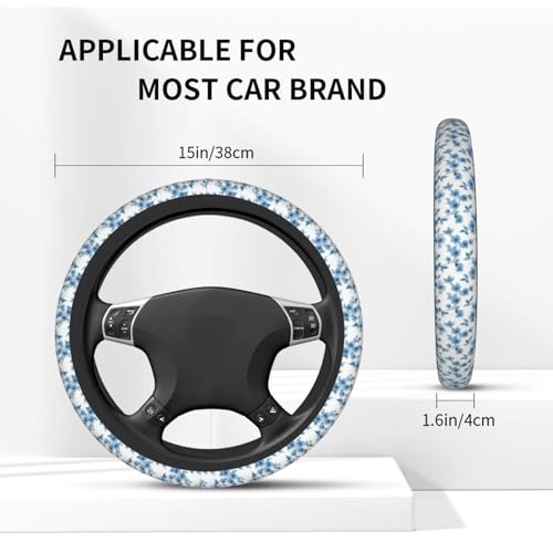 Flowers Blue License Plate Frame 2pc Flowers Cute License Plate Frame Flower Steering Wheel Cover Steering Wheel Cover Cars Aluminum with Fits Standard Us Ca Vehicles - color: flowers Blue