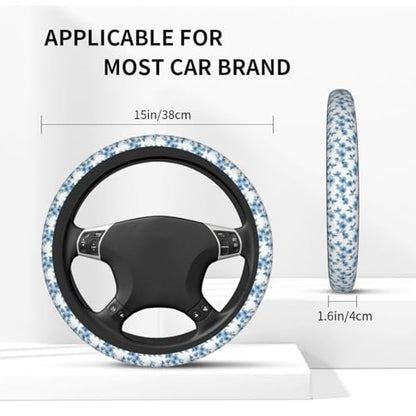 Flowers Blue License Plate Frame 2pc Flowers Cute License Plate Frame Flower Steering Wheel Cover Steering Wheel Cover Cars Aluminum with Fits Standard Us Ca Vehicles - color: flowers Blue