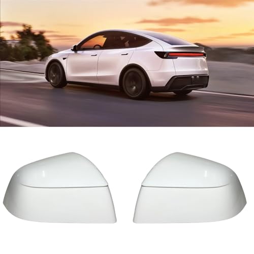 Compatible with Tesla Model Y Juniper Side Mirror Cover Replacement 2025（Universal 2021-2024）, Left & Right Side Rearview Mirror Cover Cap for Model Y Juniper Accessories(White)2pcs - color: White