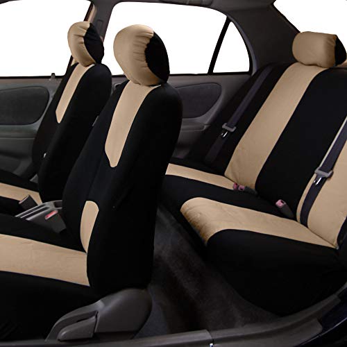 FH Group Car Seat Covers Full Set Cloth - Universal Fit Automotive Seat Covers, Low Back Front Seat Covers, Solid Back Seat Cover, Washable Car Seat Cover for SUV, Sedan and Van Beige - color: Beige, style: Seat Cover Full Set