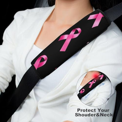 Women's Car Belt Covers, Breast Cancer Awareness Ribbons Black Fashion Cushion Pad Car Shoulder Strap Harness Pad - color: Color347