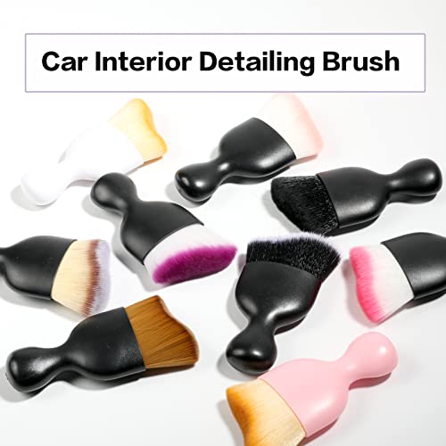 AOCISKA Car Interior Detailing Brush,Soft Bristle Cleaning Brush Car Detailing Brush Dusting Brush,Car Interior Cleaning Tool,Auto Detail Brush Car Dash Duster Brush (Black&Pink with Cap) - color: Black&pink With Cap