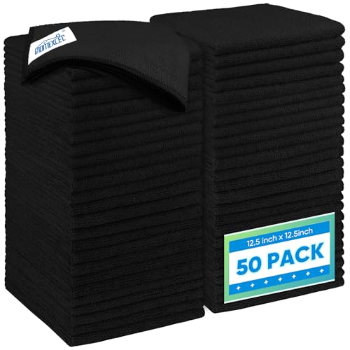 HOMEXCEL Black Microfiber Cleaning Cloth 50 Pack, 12.5 x 12.5 inch Microfiber Towels for Cars, Ultra Absorbent Car Washing Cloth, Lint Free Streak Free Cleaning Rags for Car, Kitchen, and Window - color: Black, size: 12.5 x 12.5 Inch