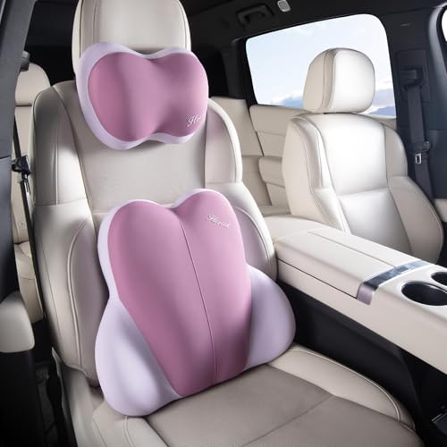 FLORICH Lumbar Support with Car headrest Back Pillow for Chairs Headrest Pillow for Car Ergonomic Ultrathick Memory Foam Back Pillow for Office Chair (Purple) - color: Purple, size: Lumbar+headrest