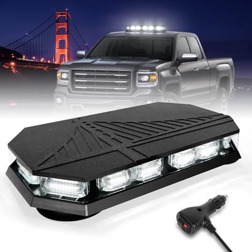 HLauto 406D Rooftop Emergency Strobe Lights Bar, 102 LED White Mini Beacon Safety Flashing Warning Traffic Lights Bar w/Magnetic Base for 12-24V Trucks, Construction Vehicles, Snowplow, Cars - color: White