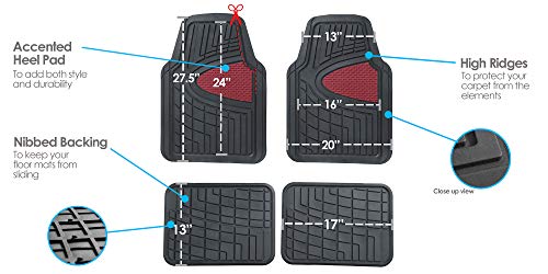 FH Group Premium Liners Tall Channel Trimmable All Weather Rubber Full Set Car Floor Mats (Pink) w. Trimmable All-Season Cargo Liner (Burgundy) - Universal Fit for Cars Trucks and SUVs - color: Burgundy, style: With Cargo Mats