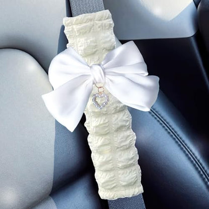 Fashion Big Bow Car Seat Belt Cover Pads (2 in a Pack), Car Accessories Seat Belt Shoulder Strap Protector Universal Seat Belt Cover (White) - color: White