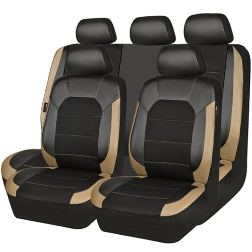 CAR PASS Leather seat Covers,Automotive Universal Sport car seat Cover Super 5mm Composite Sponge Inside,Airbag Compatible fits Most Cars, SUVs, Trucks, and Vans (Full Set,Black and Beige) - color: Black&Beige, size: Full Set