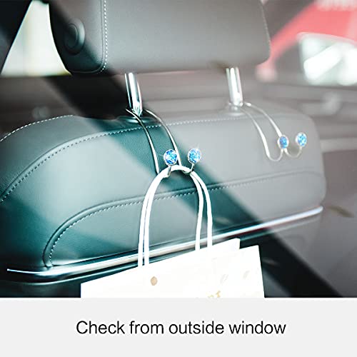 4 Pack Bling Bling Car Hooks, Universal Car Headrest Hooks, Strong Stainless Steel Car Seat Headrest Hanger Hooks for Purses & Grocery Bags (Blue) - color: 4 Blue