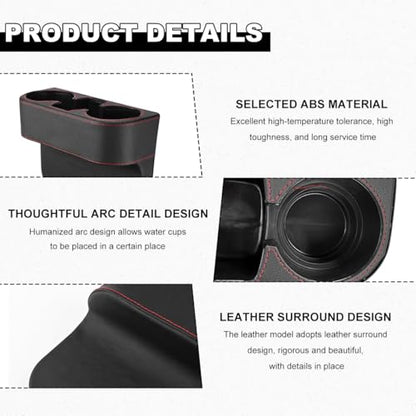 Car Seat Gap Filler Organizer, Multifunctional Auto Console Side Storage Box with Cup Holder, Universal PU Leather Cup Holder Front Seat Crevice Filler for Car Truck SUV (Black) - color: Black