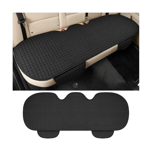 Car Back Seat Cover, Linen Breathable Vehicle Rear Bottom Bench Seat Protector with Storage Pocket, Anti-Slip Comfortable Long Automotive Rear Chair Cover, Universal for Vehicles (Black) - color: Black