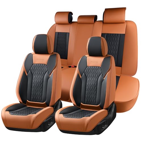 FLORICH Seat Covers, Car Seat Covers Full Set, Luxury Nappa Leather Seat Covers, Breathable and Waterproof Car Seat Protector 5 Seat, Automotive Seat Covers Universal Fit for Most Cars-Brown&Black - color: Brown&Black, size: Fullset