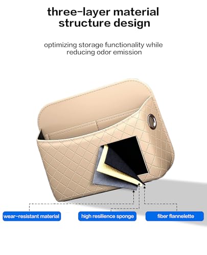 Car Door Organizer, PU Leather Storage Pouch with Strong Sticky Back for Phone, Keys - Fits Car Seat Side Pocket & Console Gap, Universal Car Accessories - Beige