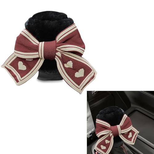Car Gear Shift Knob Cover, Cute Bow Tie Shifter Stick Protective Cover, Universal Stick Shifting Handle Cover, Winter Auto Interior Decoration Accessories for Automatic/Manual Vehicle (Red heart) - color: Red heart