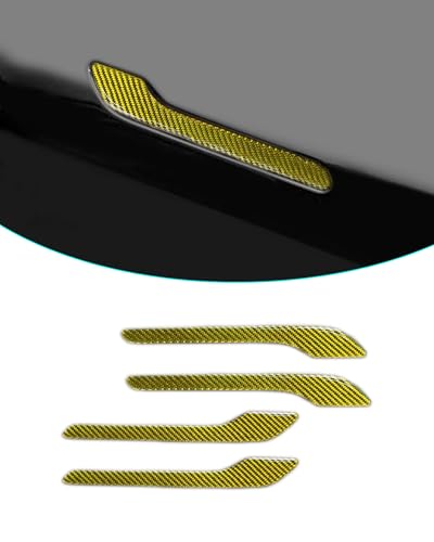 Carbon Fiber Door Handle Cover, Door Handle Protective Cover Decoration Compatible with Tesla Model Y/3 Accessories (2017-2025) Highland & Juniper Compatible (4 Pieces) (Yellow with drip) - style: Yellow with drip