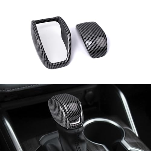 Tocatus Gear Shift Knob Cover Shifter Trim for Toyota RAV4 Highlander Venza 2019 2020 2021 2022 2023 2024, ABS Carbon Fiber 2pcs