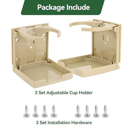 2pcs Adjustable Folding Cup Holder Automotive Water Drink Bottle Holder, fit Most Size Mugs Bottle, with Screws and Tapes, for Car Auto Truck RV Boat Van Camper Caravan Marine Yacht (Beige) - color: Beige