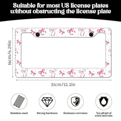 2 Pack License Plate Frames, Pink Bowknot License Plate Cover, Universal US Stainless Steel License Plate Holder with Screws for Women Men - color: Pink Bowknot