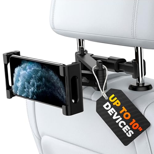 Car Headrest Tablet Holder for 5.5"-11" Devices - Tablet Headrest Mount with 360° Rotation & Charging Port Access - Quick Install & Adjustable Car Tablet Holder Сompatible with Smartphones and Tablets