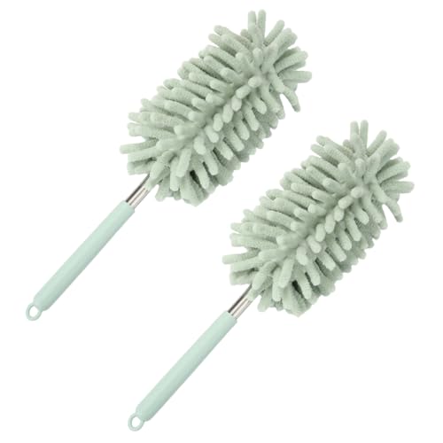 2PCS Car Interior Duster with Extension Pole – Washable Microfiber Dusters Detailing Brushes with Bendable Head, Long Handle Cleaning Duster Tool for Car Dash, Vents, Window, Furniture, Office (Green) - color: Green