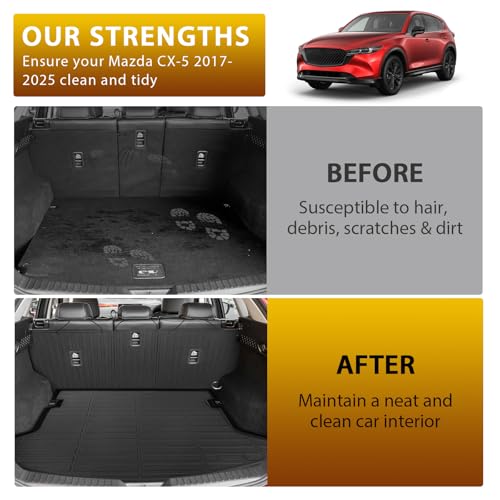 Powerty Floor Mats for Mazda CX-5 2017-2025, All Weather TPE Custom Cargo Liner Seat Back Covers Protectors Replacement for Mazda CX-5 Accessories (Floor Mats+Backrest Mat+Trunk Mat) - size: 9)mazda Cx-5｜17-25｜full Set