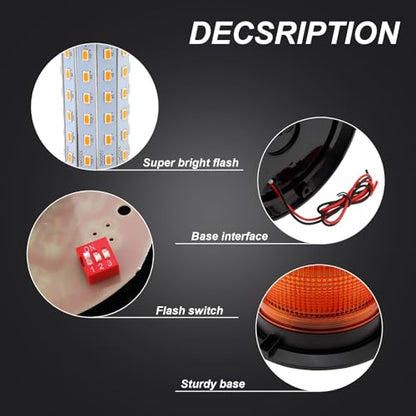 Amber Led Strobe Lights, 12-48V Warning Emergency Flashing Beacon Lights, 3 Modes Waterproof Flashing Safety Warning Lights for Trucks, Cars, Bus, Tractor, Mower, ATV, Golf Carts, UTV - color: Amber