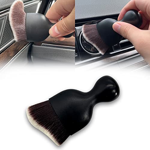 Car Interior Detailing Brush, Ultra Soft Non-Scratch Dust Brush, Car Interior Cleaning Tool for Cleaning Panels, Air Vent, Leather (Brown & White) - color: Brown & White