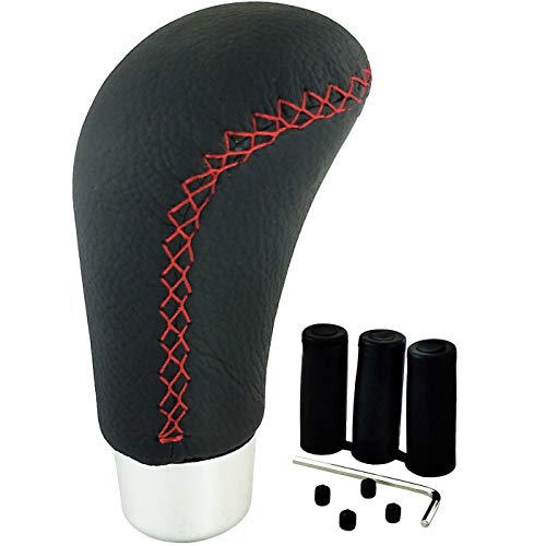 Lunsom Leather Shift Knob, Car Gear Shifter Stick Auto R Style Shift Stick Handle Head Gear Shift Lever Knob for Most Manual Transmission Vehicle (Red Suture) - color: Red Suture