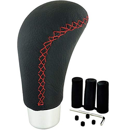 Lunsom Leather Shift Knob, Car Gear Shifter Stick Auto R Style Shift Stick Handle Head Gear Shift Lever Knob for Most Manual Transmission Vehicle (Red Suture) - color: Red Suture