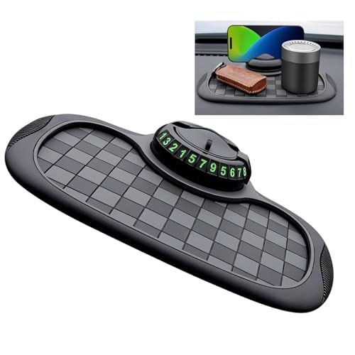 Car Dashboard Mat, Non-Slip Washable Center Console Storage Pad, 9.2" x 7" Rotatable Phone Holder Large Storage Tray Parking Number Sign, Universal Multifunctional Organizer (Black #C) - color: Black #C