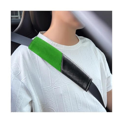 2PCS Car Seat Belt Cover, Soft Carbon Fiber Suede Breathable Vehicle Seat Strap Shoulder Cushion, Comfortable Automotive Interior Seatbelt Mat Pad, Universal for SUV Van RV (Black/Green) - color: Black/Green