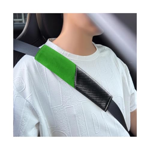 2PCS Car Seat Belt Cover, Soft Carbon Fiber Suede Breathable Vehicle Seat Strap Shoulder Cushion, Comfortable Automotive Interior Seatbelt Mat Pad, Universal for SUV Van RV (Black/Green) - color: Black/Green
