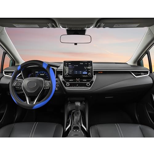 West Llama Customized Auto Car Steering Wheel Cover for Toyota Tacoma,4Runner,Tundra,Sequoia,15.5-16 inch (Black+Blue-Large Size) - color: A-Black+Blue, size: Large size (15 ½''-16'')