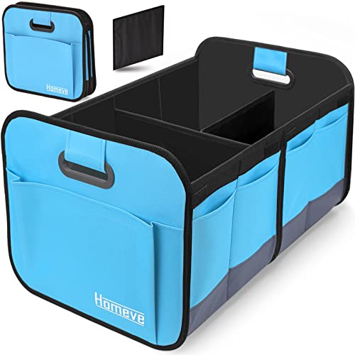 Homeve Trunk Organizer, Car Storage, Reinforced Handles, Collapsible Multi-Compartment, Foldable, Waterproof, Sturdy, 600D Oxford Polyester For Car, SUV, Mini-Van, Blue, 2 Compart - color: Blue, size: 2 Compart