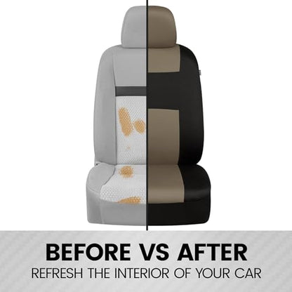 BDK PolyPro 2-Pack Front Car Seat Covers Set in Beige/Black - Front Seat Covers for Cars Trucks Vans SUVs Sedans, Easy to Install Front Car Seat Cover Protection, Universal Fit Car Accessories - color: Beige